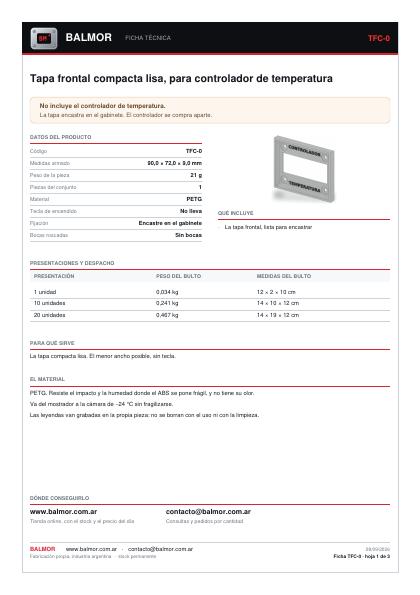Primera hoja de la ficha de Tapa Frontal Compacta