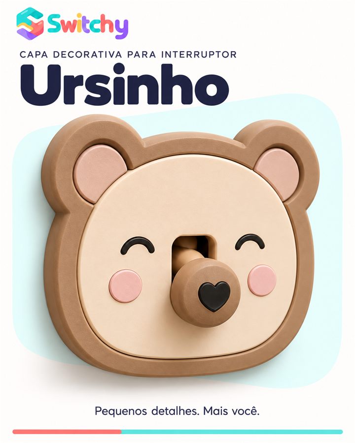 Ursinho, capa decorativa para interruptor com o puxador no lugar do nariz