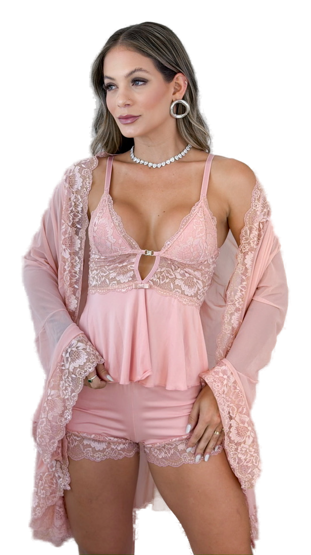 Conjunto Robe + Baby doll Aurora rosê