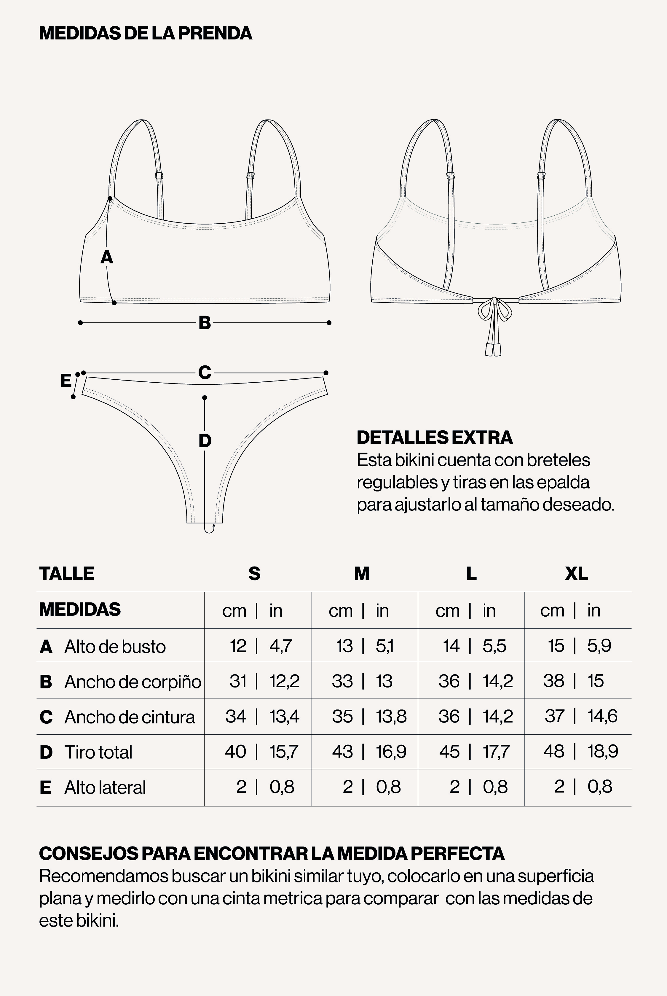 Medidas de la prenda de BIKINI ARRAIAL BORDO