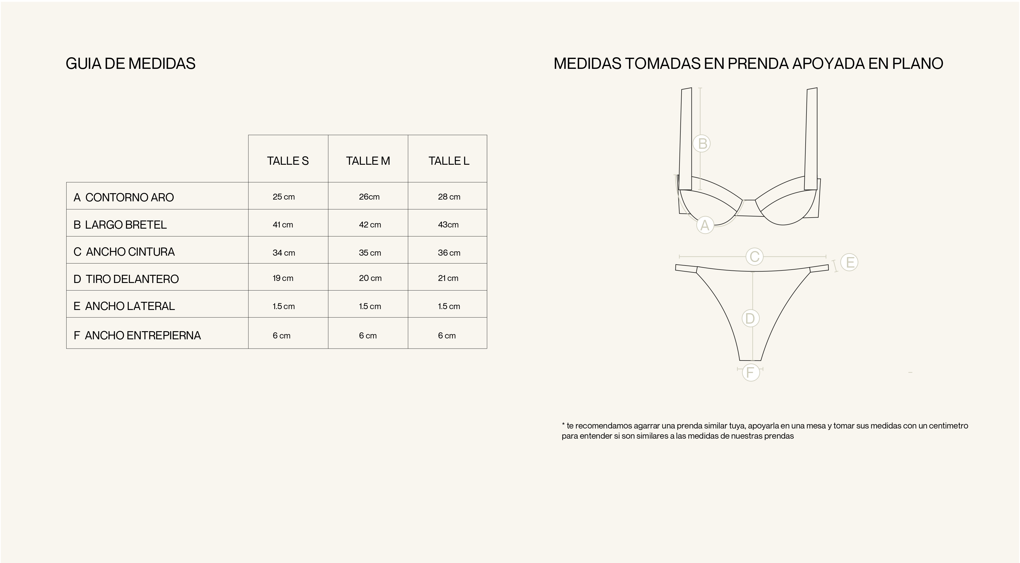 Medidas de la prenda de BIKINI BEACH REPTIL