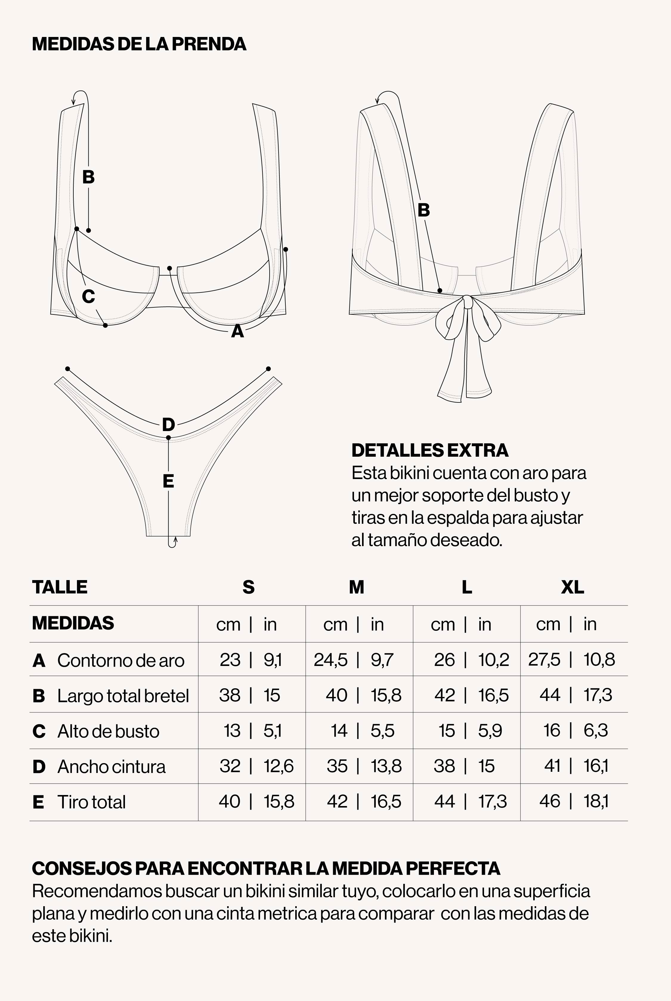 Medidas de la prenda de BIKINI BETTY CRESPI LEMON