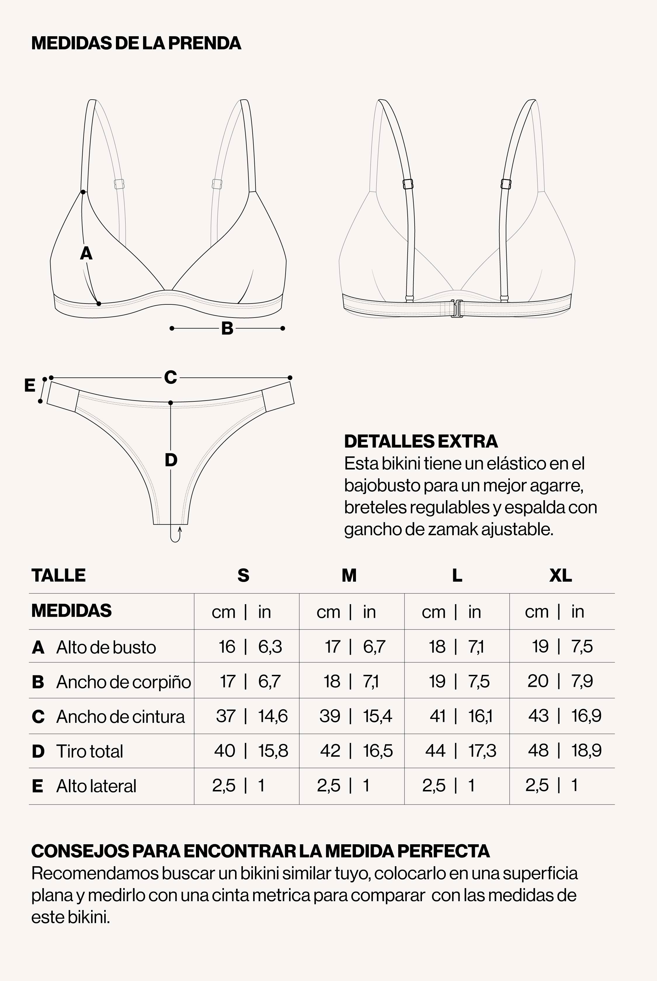 Medidas de la prenda de BIKINI CALI COTELE CONAQUE