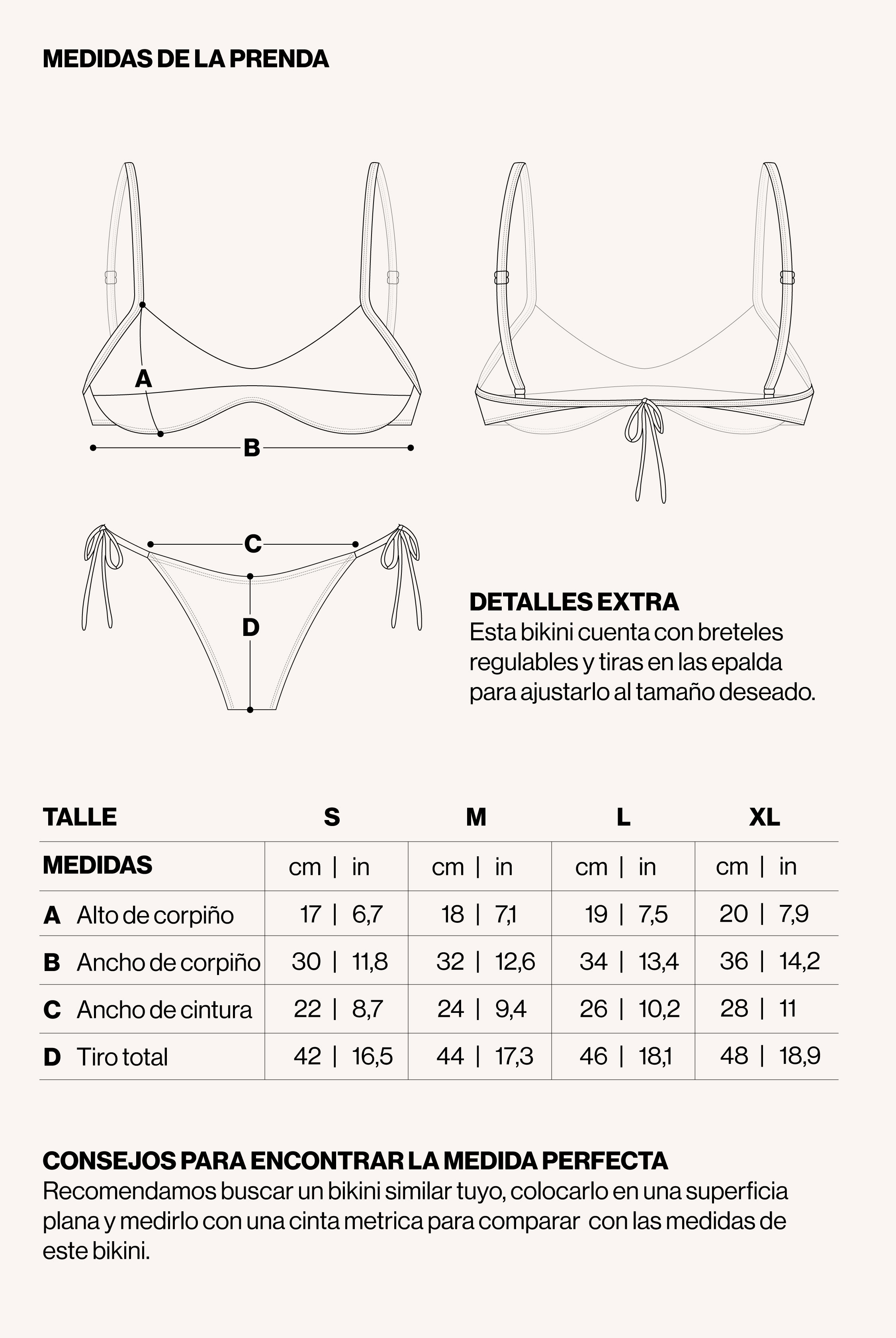 Medidas de la prenda de BIKINI CUPIDO TEXTURA ROSA