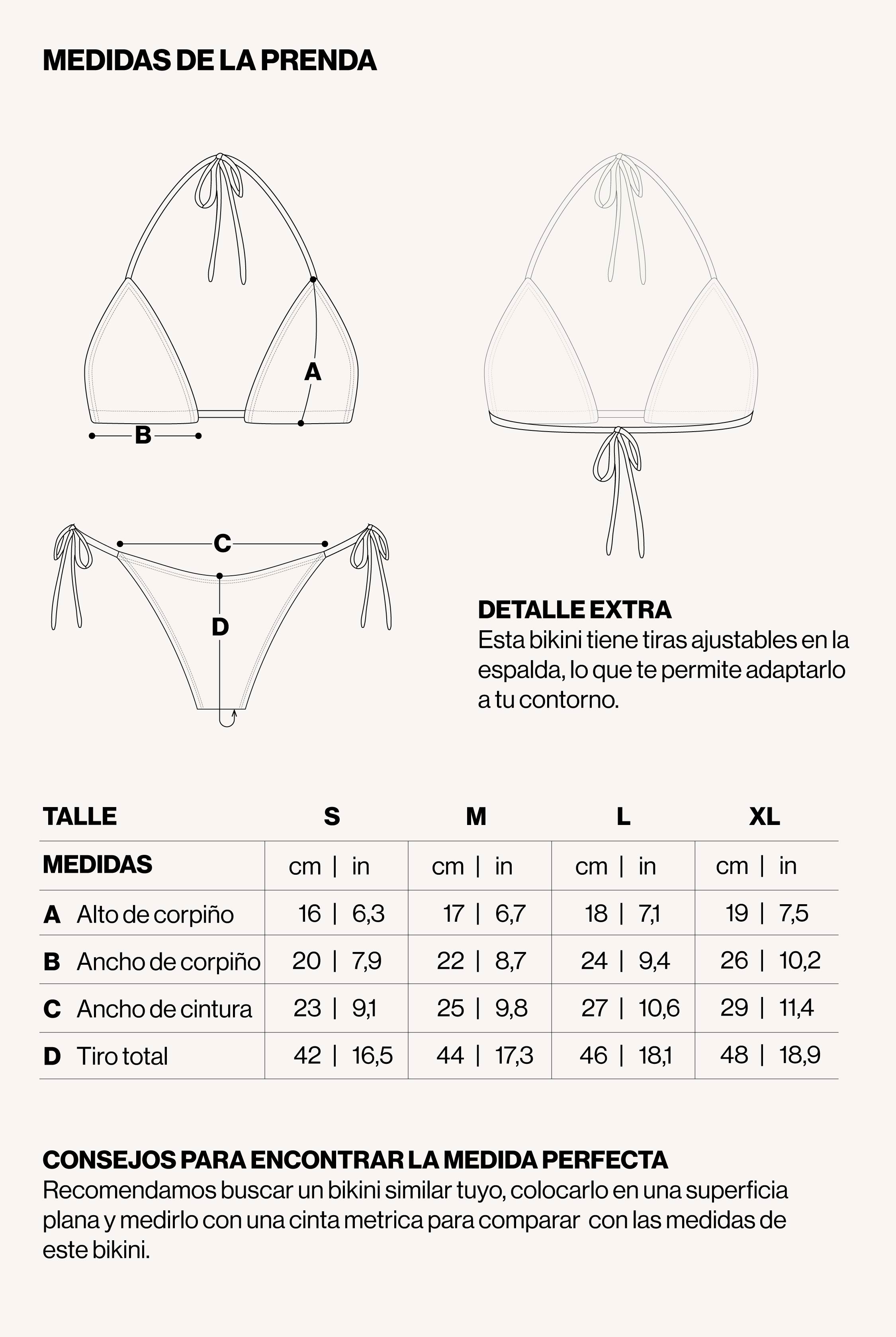 Medidas de la prenda de BIKINI FESTA ESCAMAS OFFWHITE