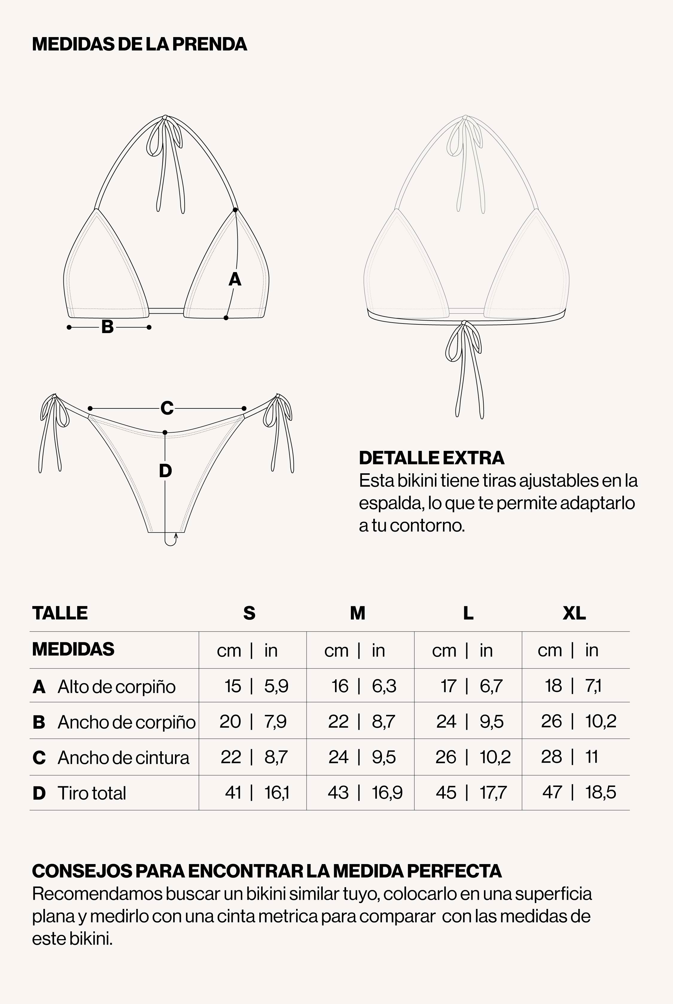 Medidas de la prenda de BIKINI FESTA RAYAS MARRON CELESTE
