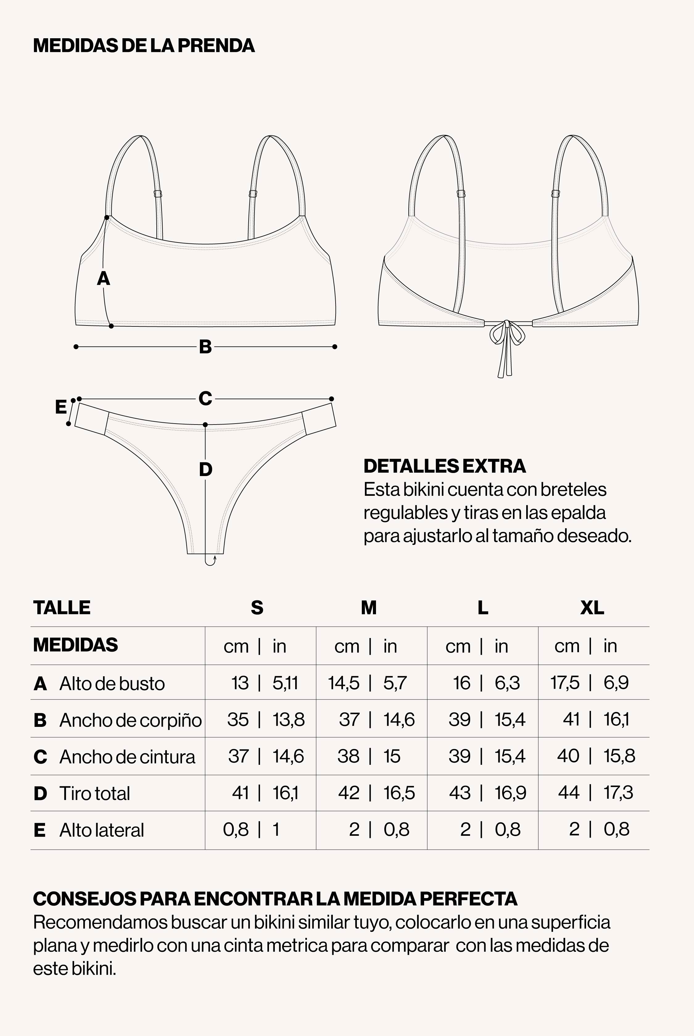 Medidas de la prenda de BIKINI GALATEA ESCAMAS NEGRO