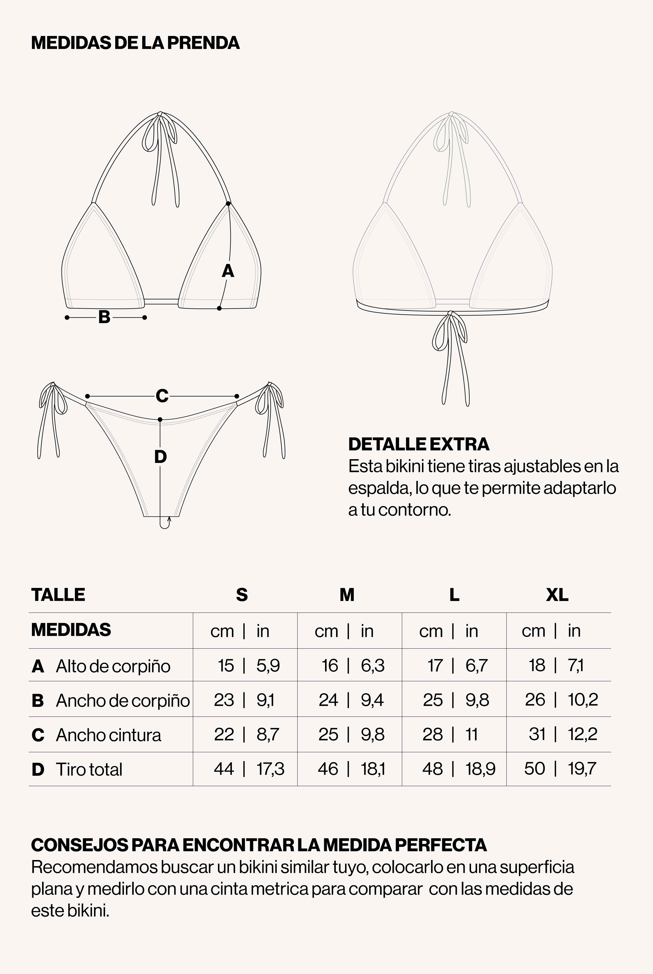 Medidas de la prenda de BIKINI LUNA VELVET TEXTURA TURQUESA