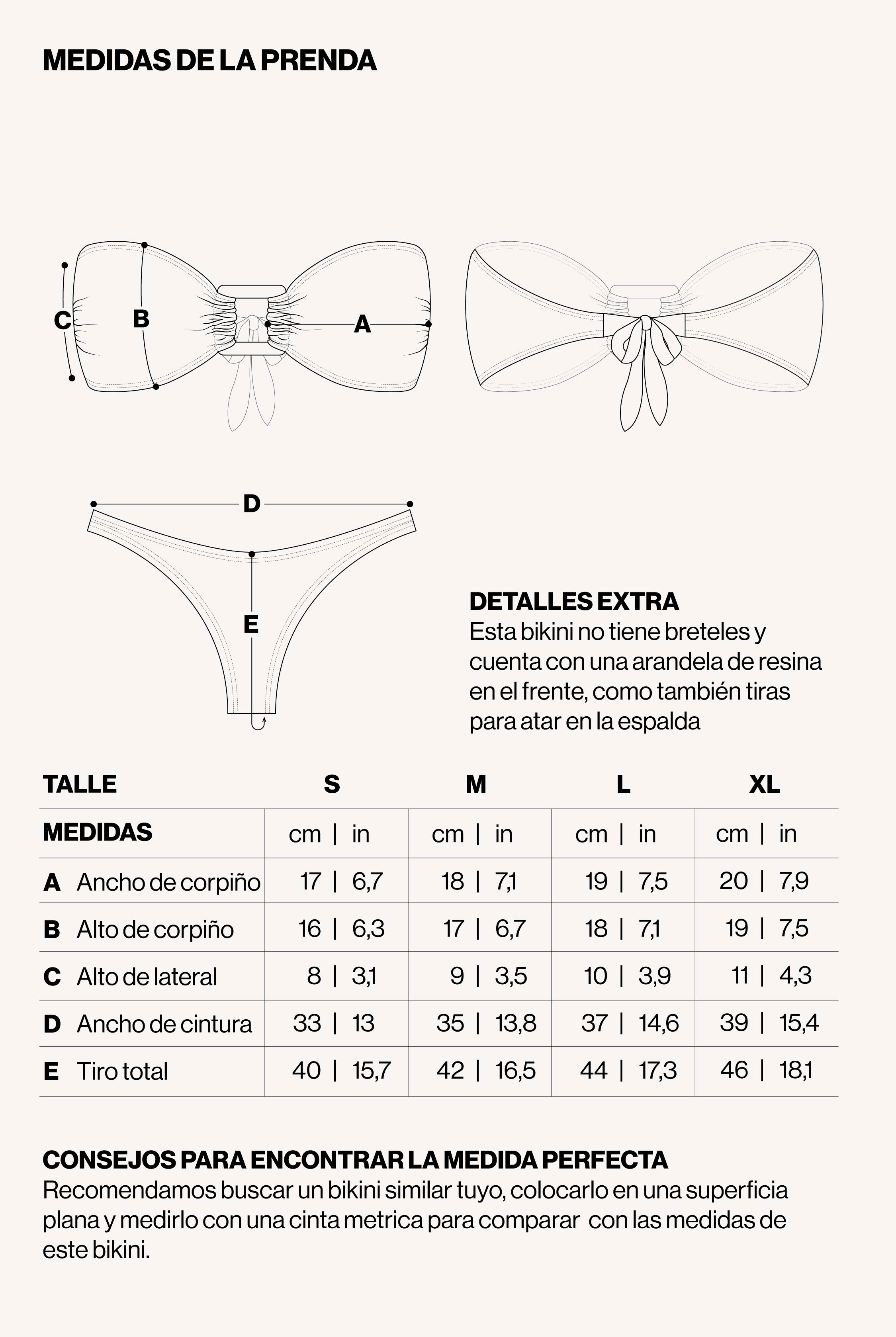Medidas de la prenda de BIKINI MALAGA VELVET CAPUCCINO