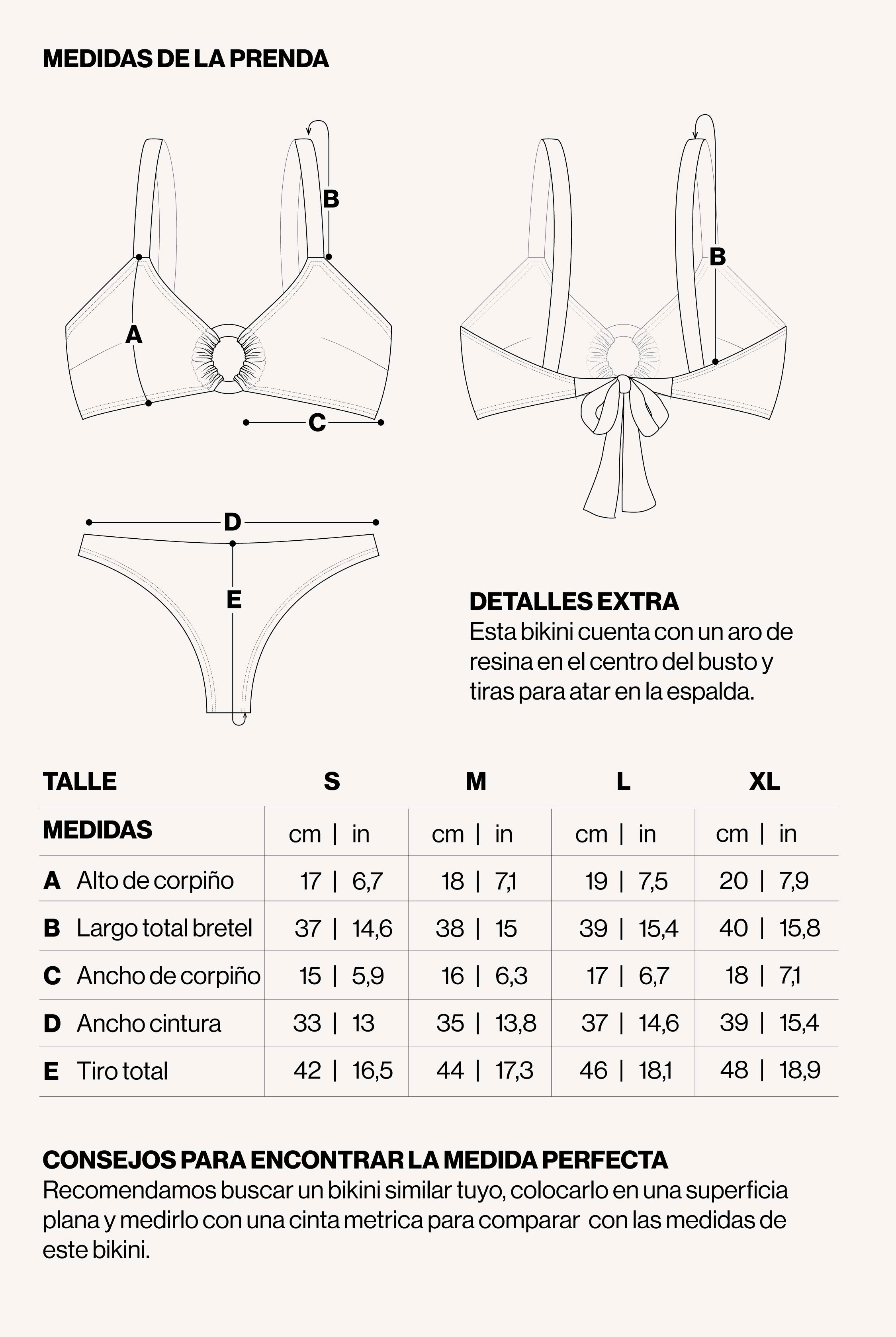 Medidas de la prenda de BIKINI MALLORCA ESCAMAS GRIS