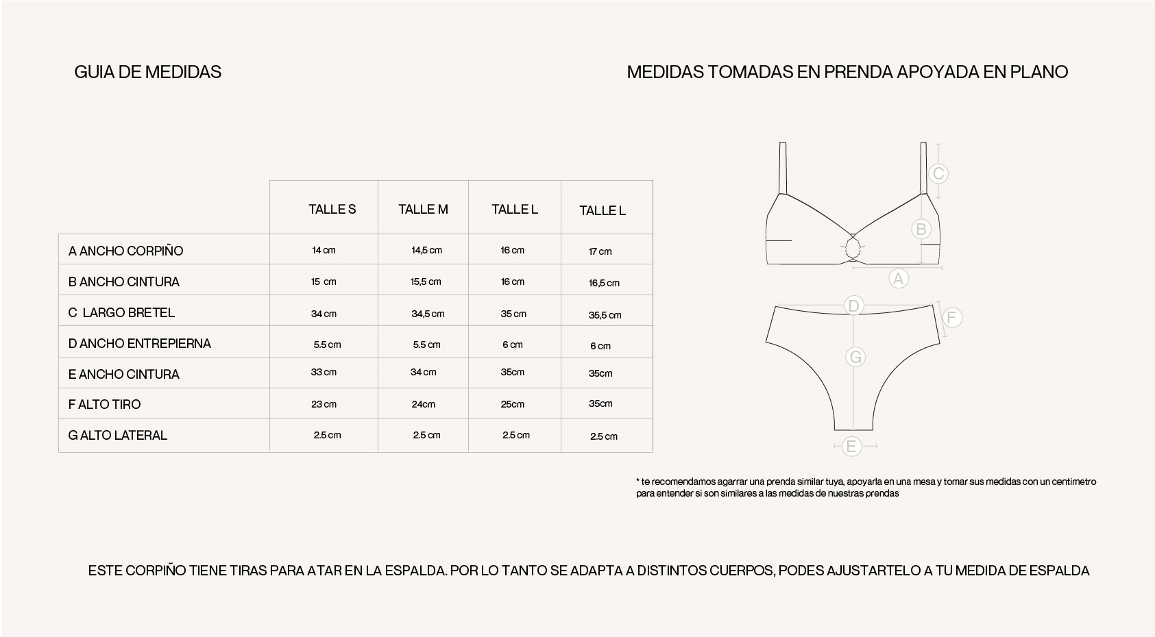 Medidas de la prenda de BIKINI MALLORCA ESCAMAS OFFWHITE
