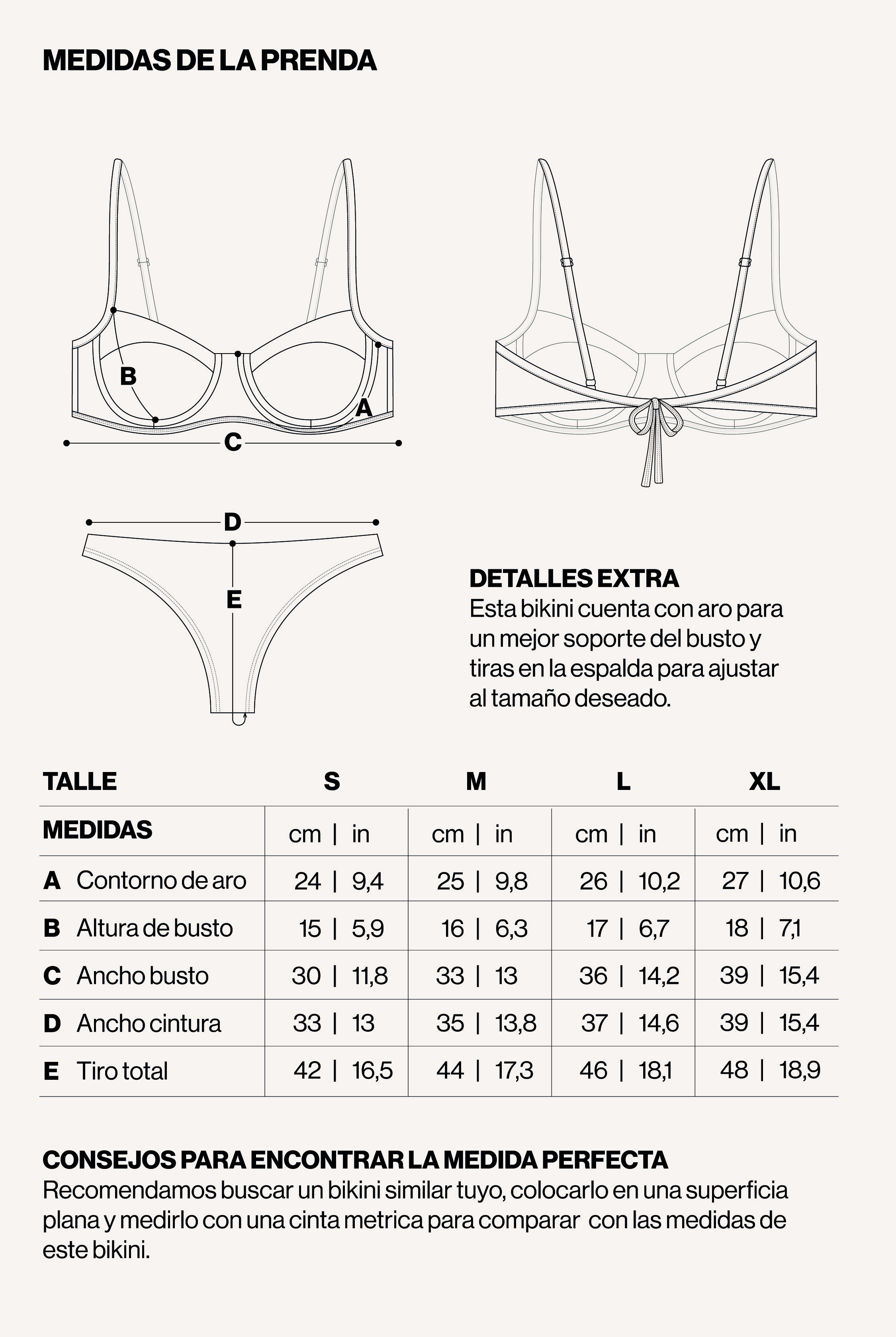 Medidas de la prenda de BIKINI MARGOT VORTEX FERRUGO