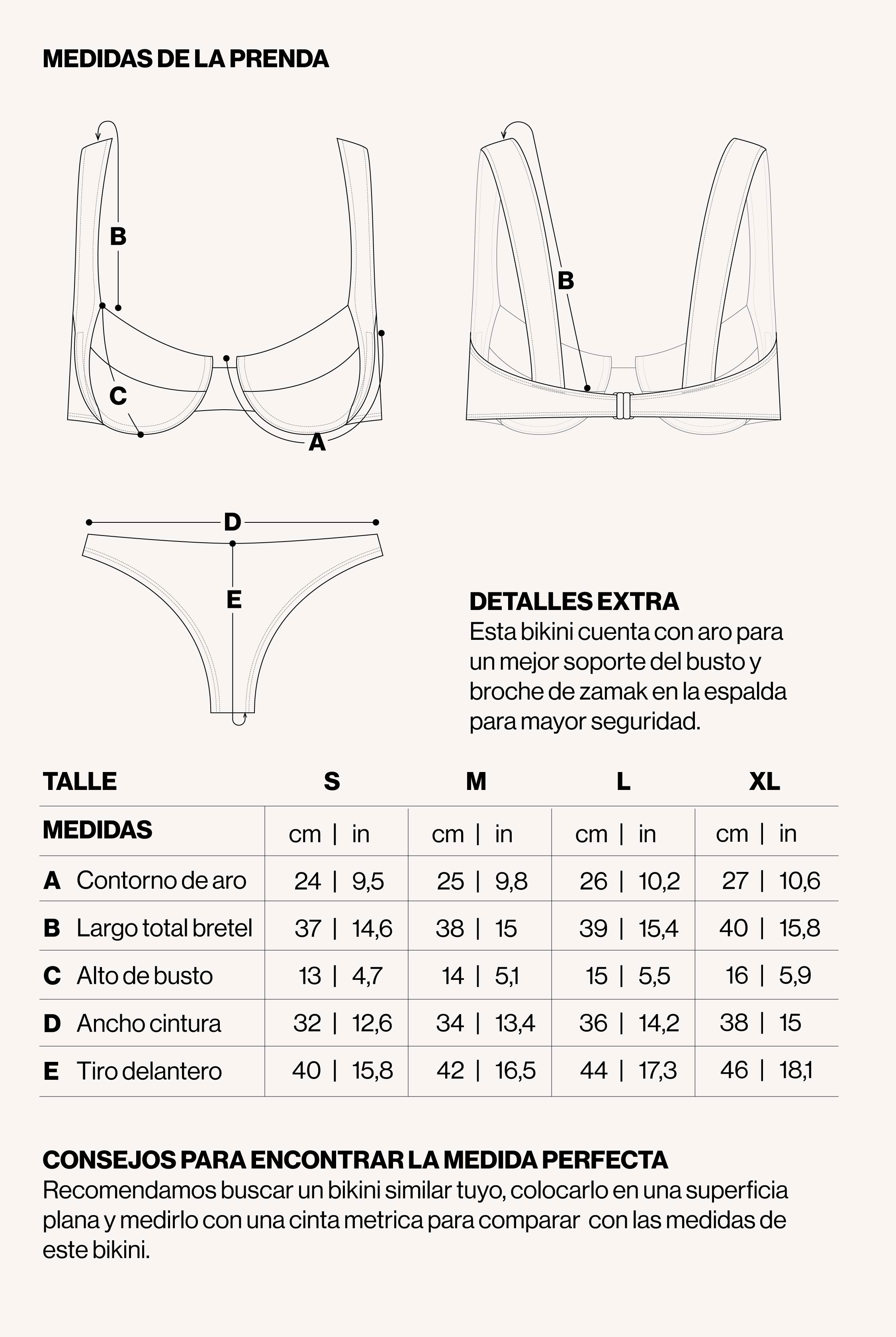 Medidas de la prenda de BIKINI MILI MALTE CHERRY
