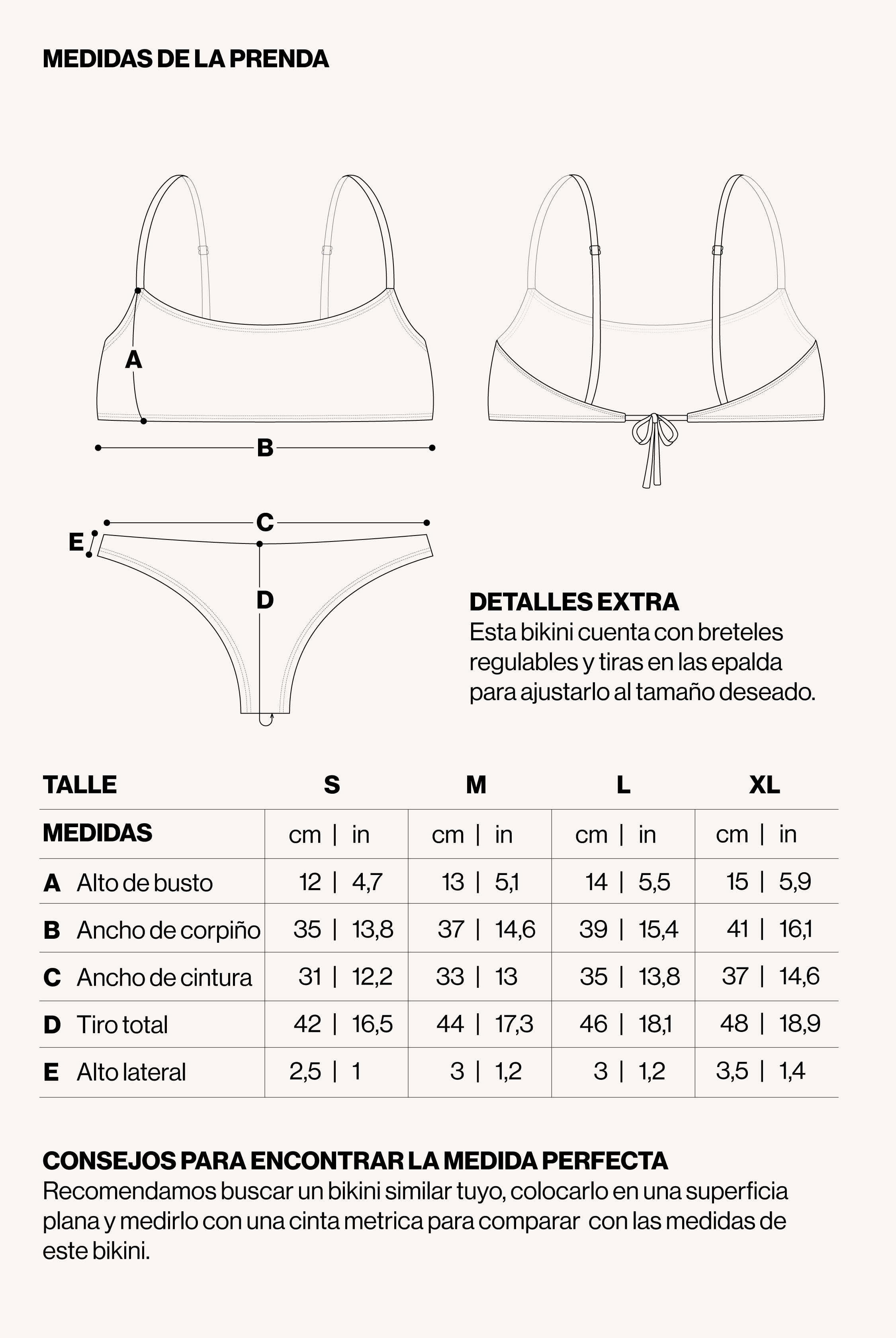 Medidas de la prenda de BIKINI PAQUITA VELVET RAYAS COOL