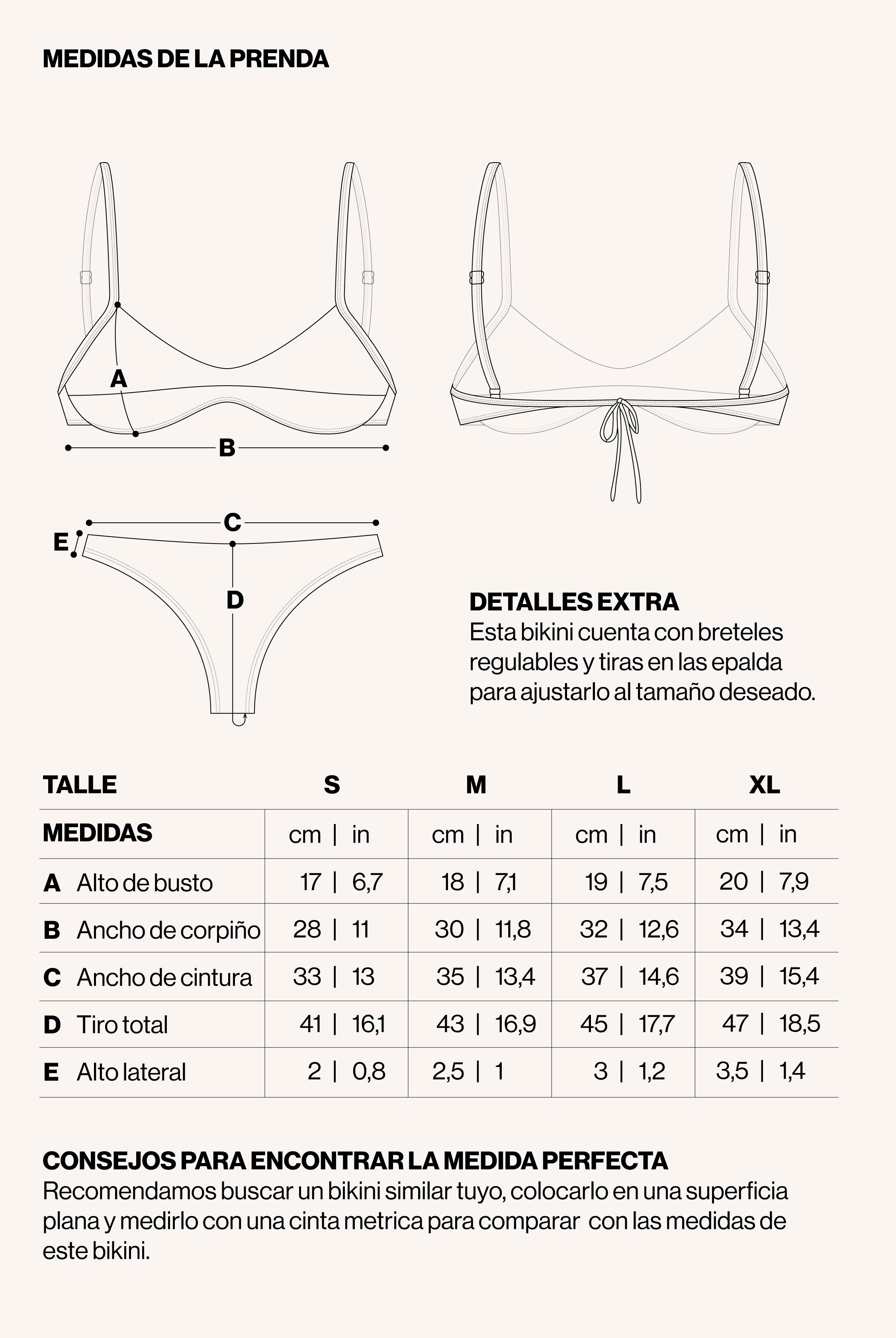 Medidas de la prenda de BIKINI PARATY RAYAS MARINO GALAXIA