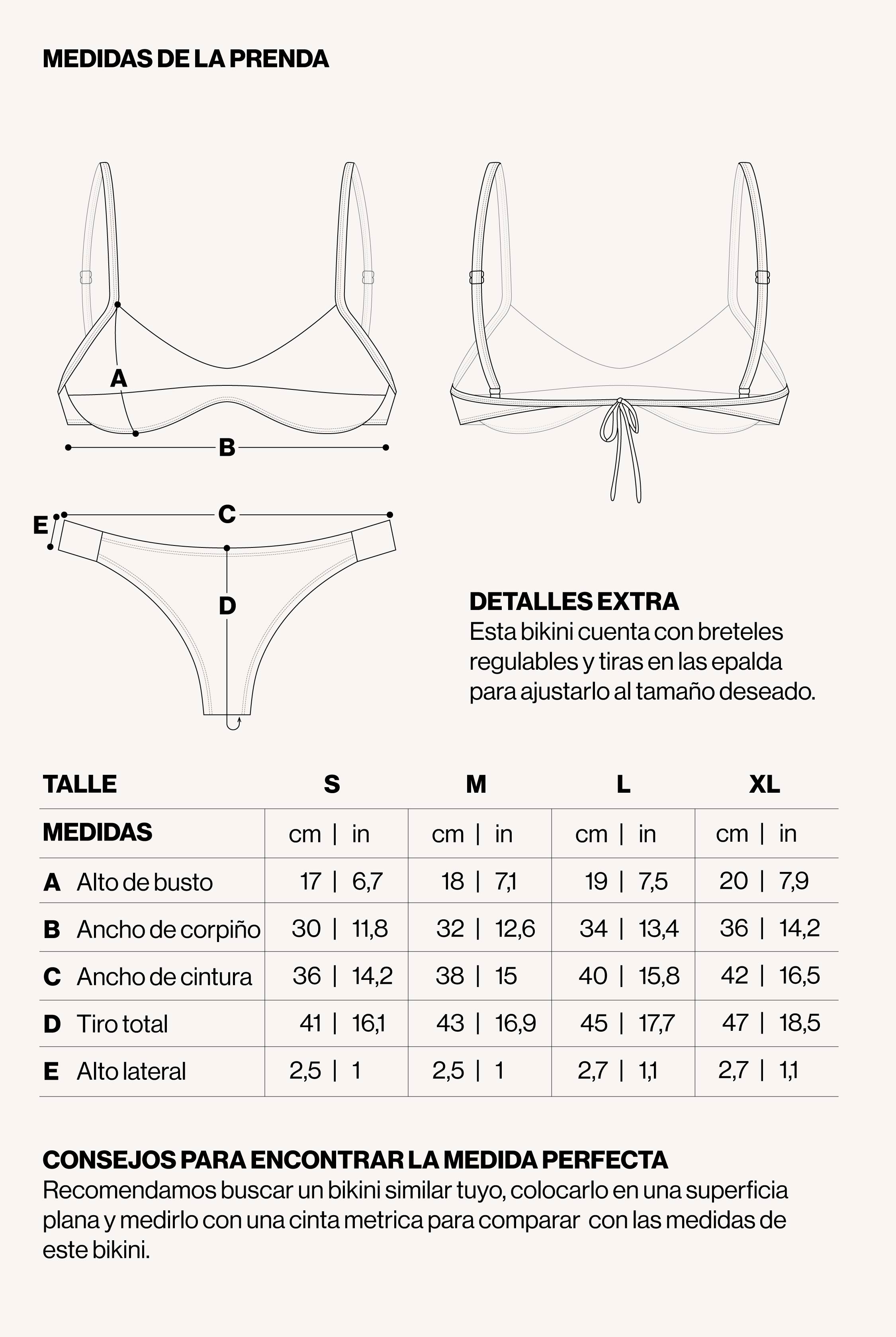 Medidas de la prenda de BIKINI PARATY VELVET CAPUCCINO