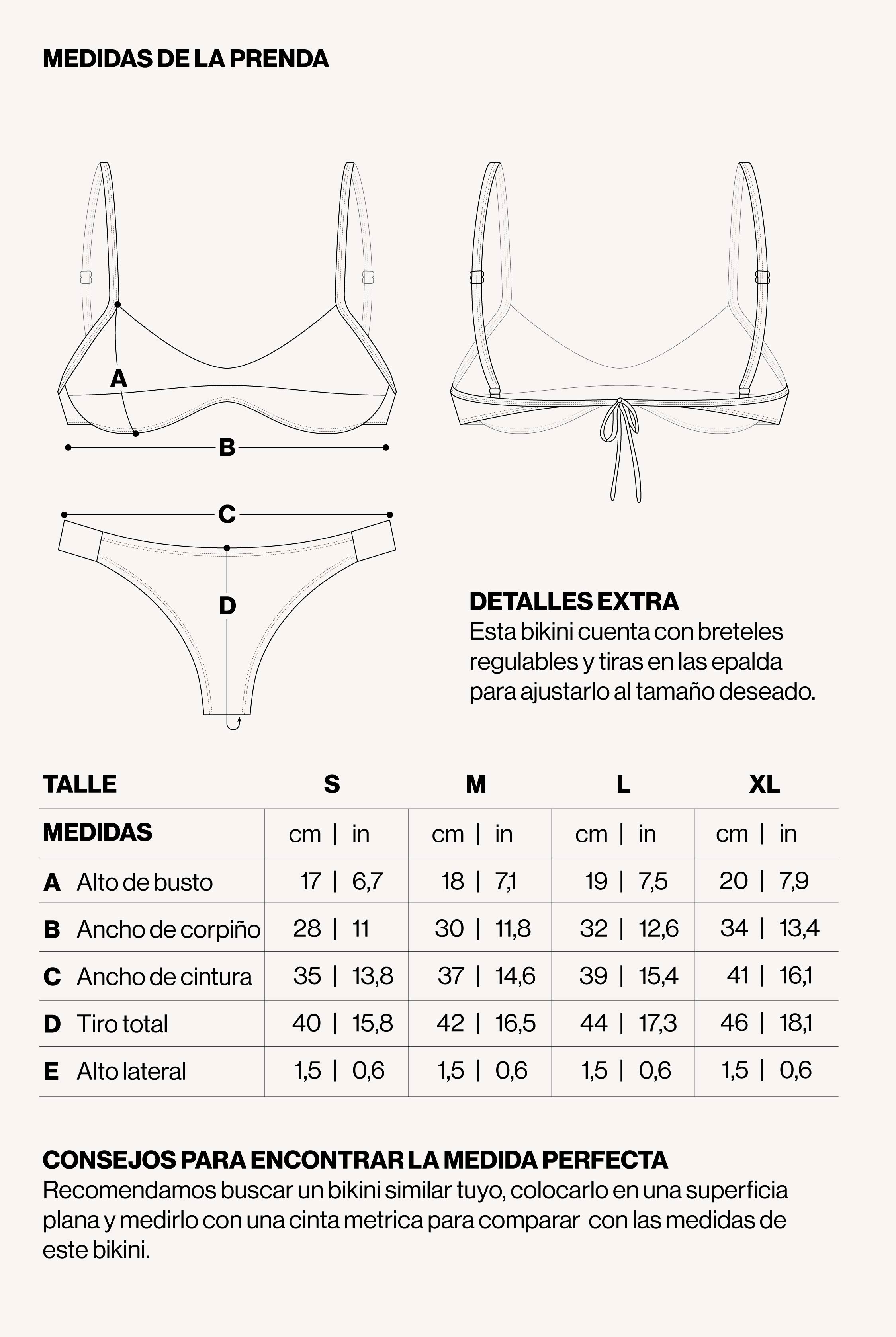 Medidas de la prenda de BIKINI PARATY VELVET LAVANDA