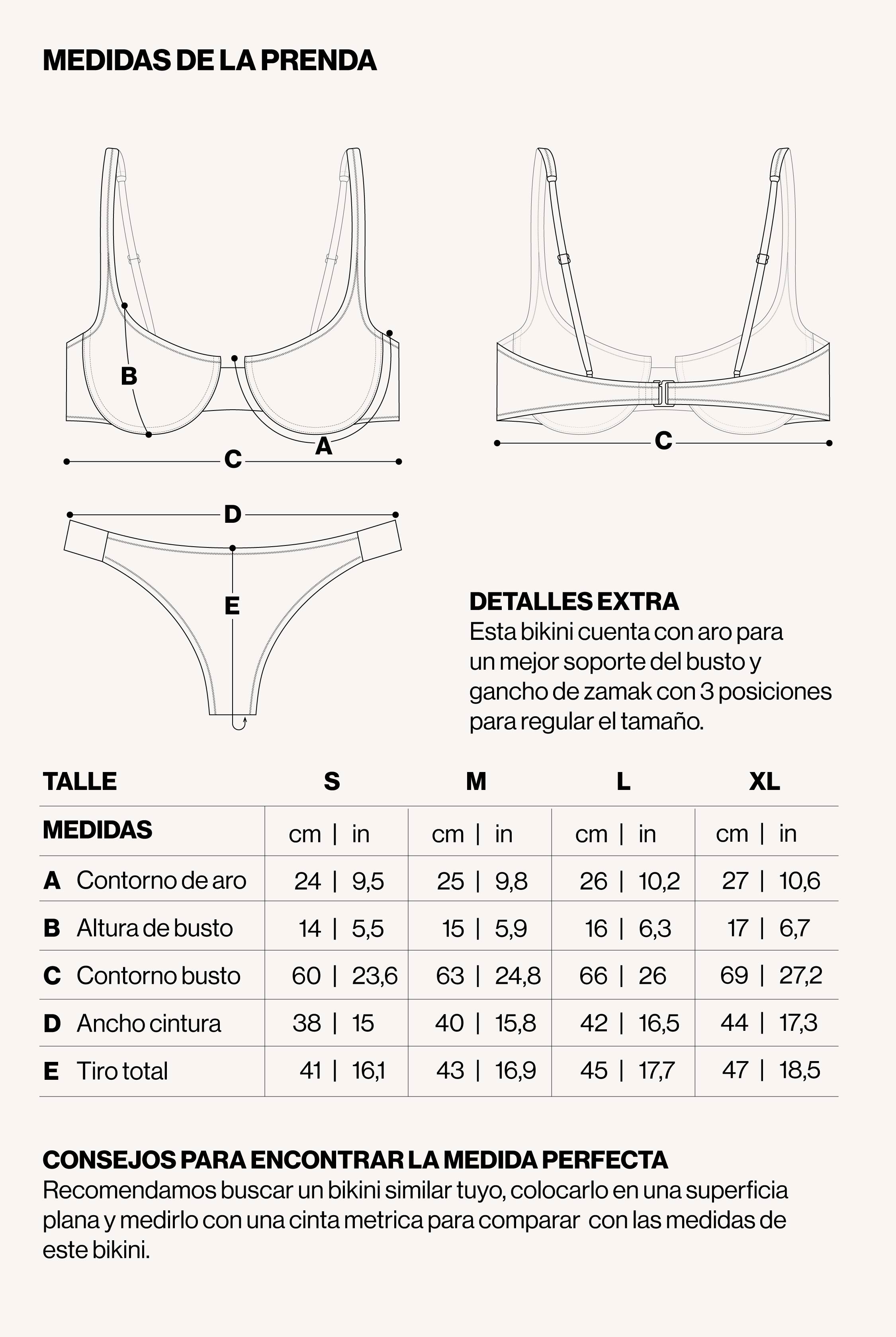 Medidas de la prenda de BIKINI SASHA COTELE NEGRO