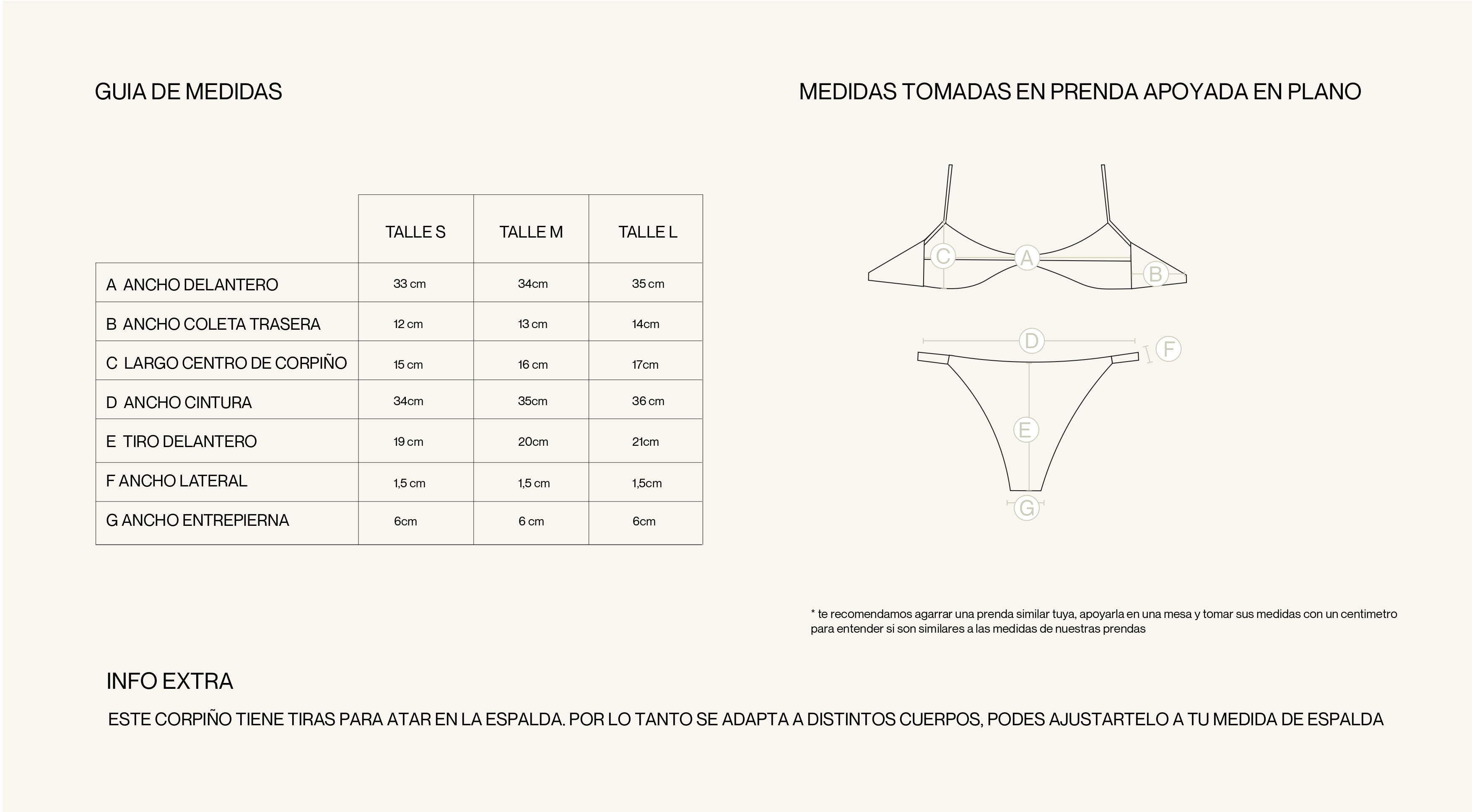 Medidas de la prenda de BIKINI SIRENA TEXTURA BUTTER
