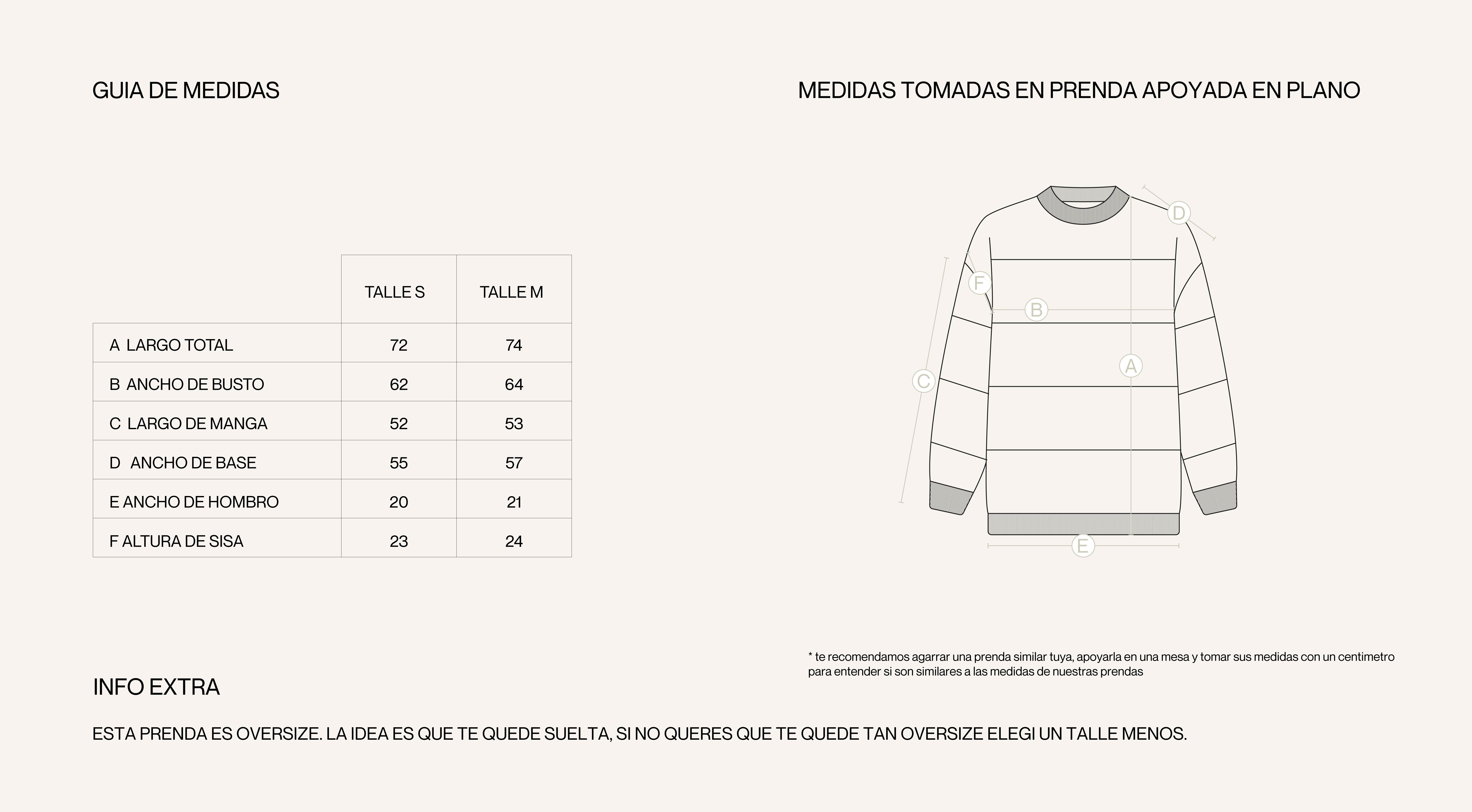 Medidas de la prenda de BUZO ITA RAYAS VERDE Y OFFWHITE
