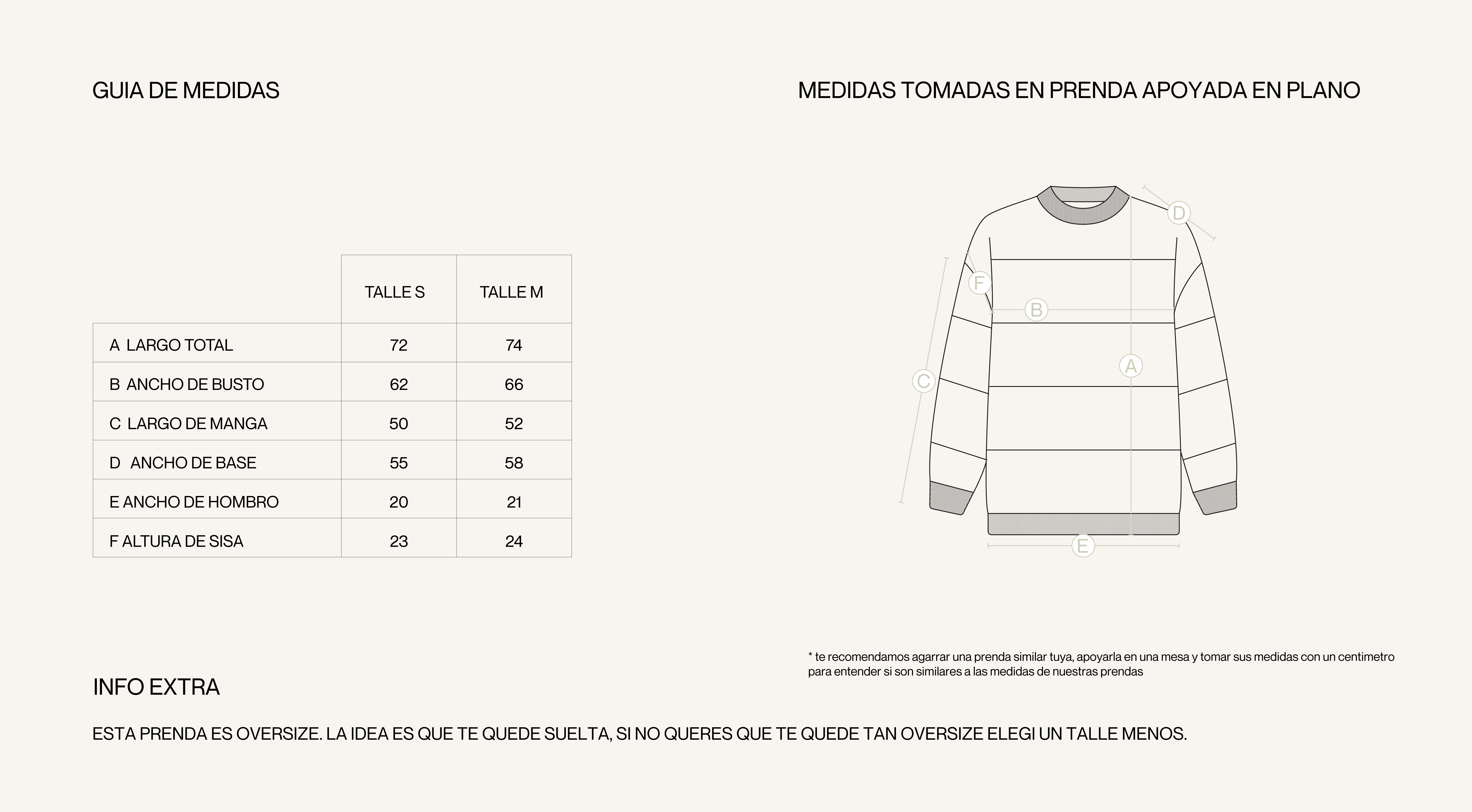 Medidas de la prenda de BUZO ITA VERDE Y ROSA