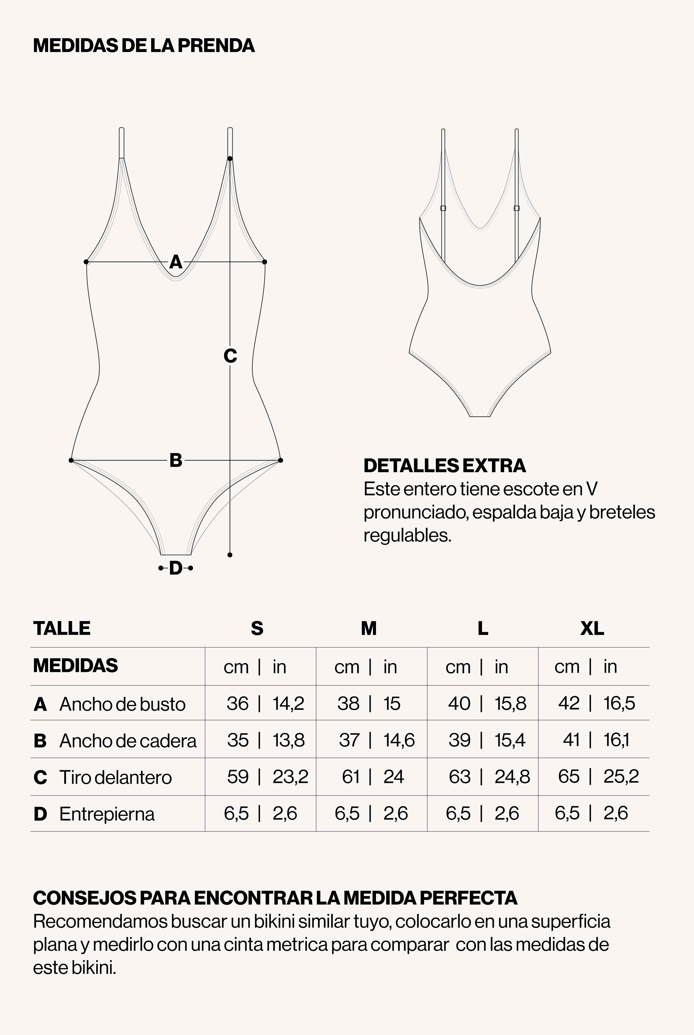 Medidas de la prenda de ENTERO TOTO ESCAMAS NEGRO