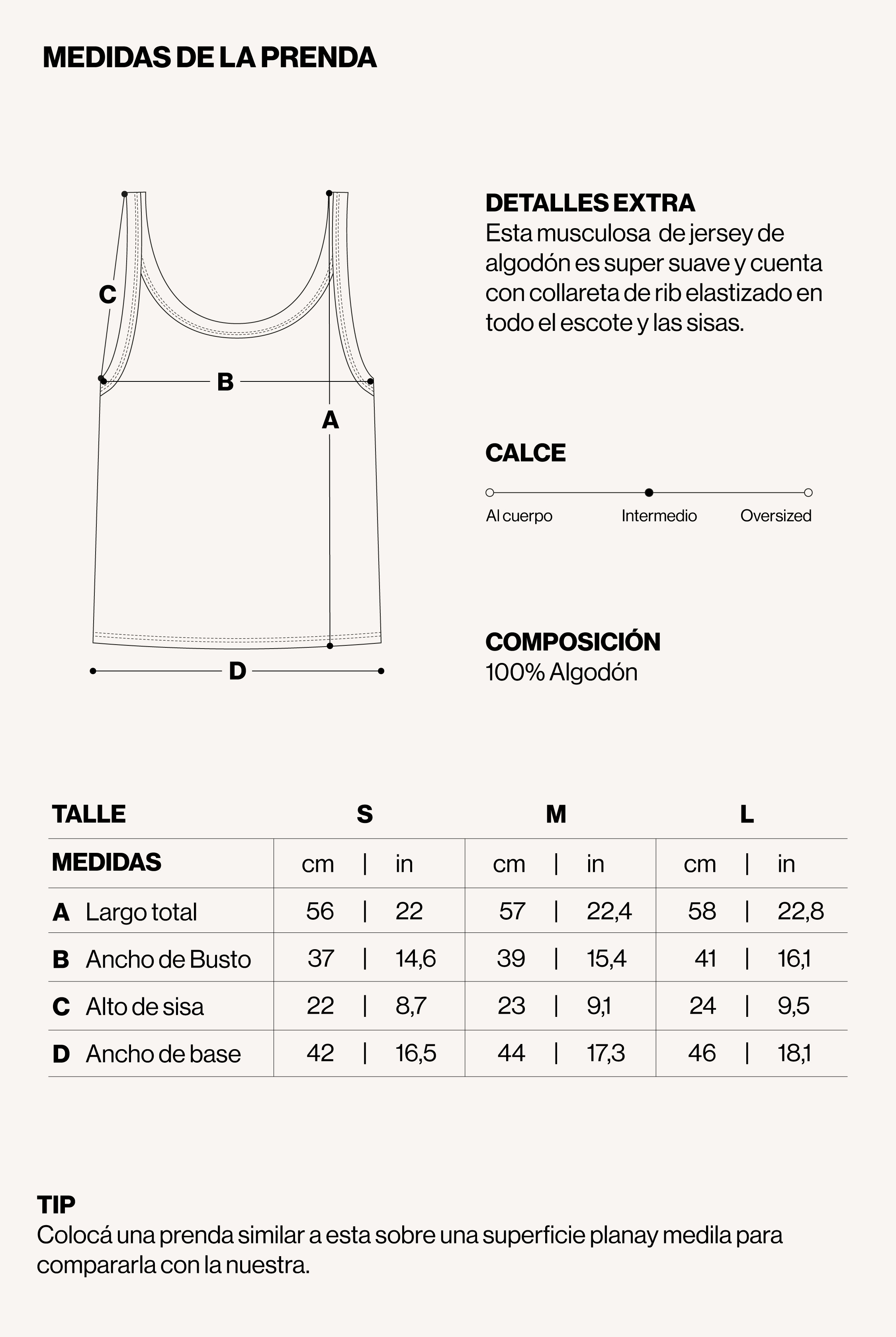 Medidas de la prenda de MUSCULOSA IRIS RAYAS ROJO