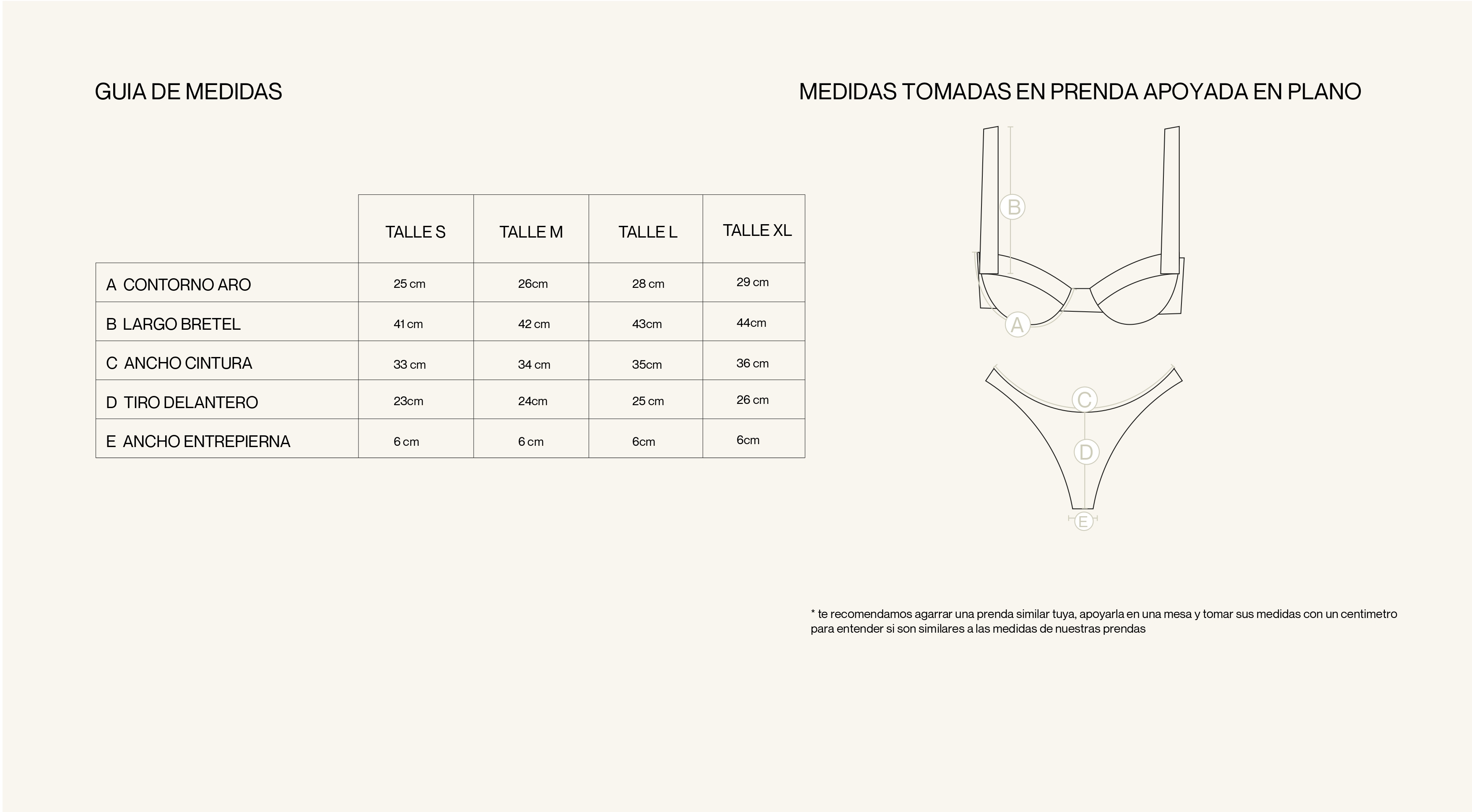 Medidas de la prenda de PREVENTA - BIKINI BETTY TEXTURA BUTTER