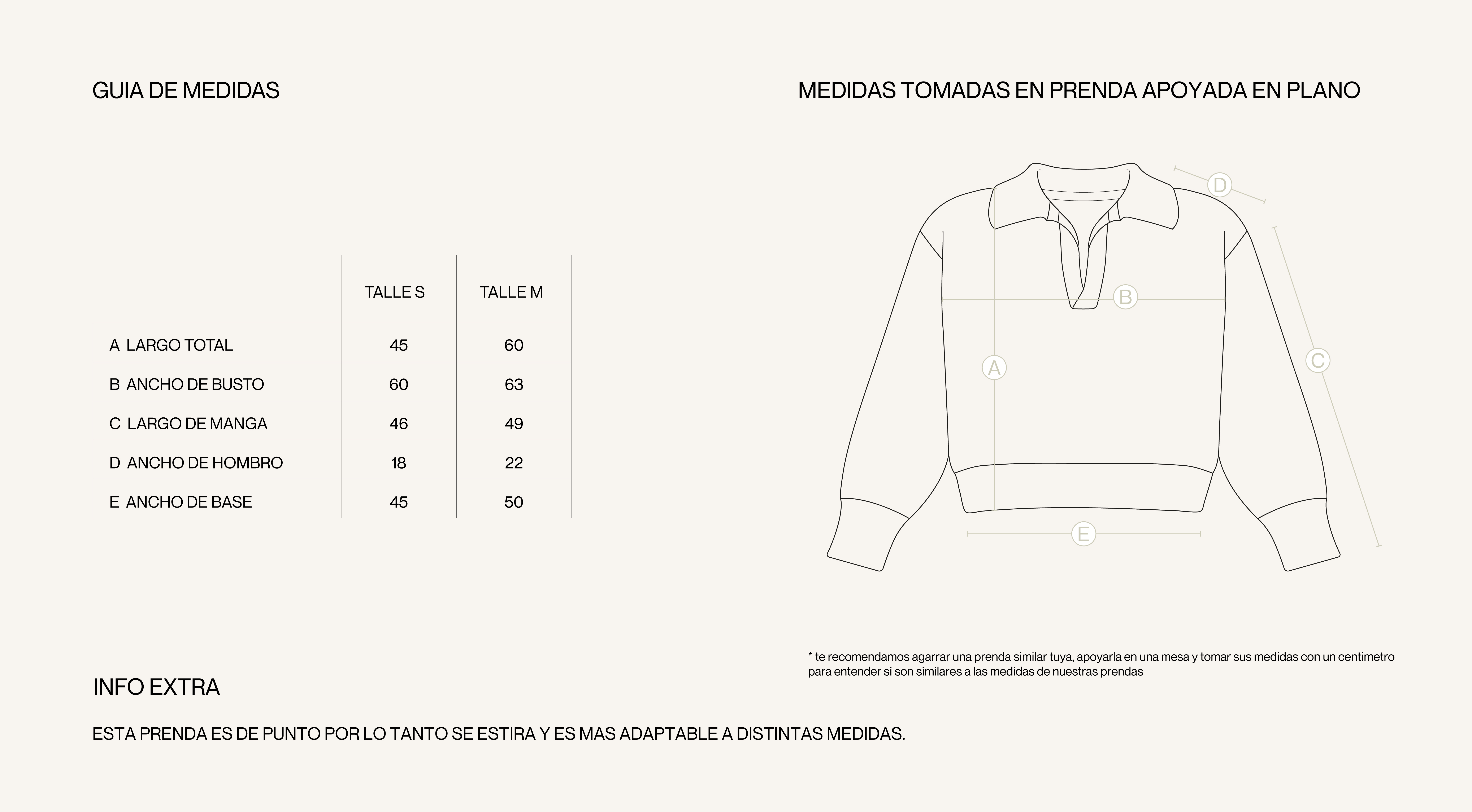 Medidas de la prenda de PREVENTA - SWEATER CALIFORNIA RAYAS MARINO