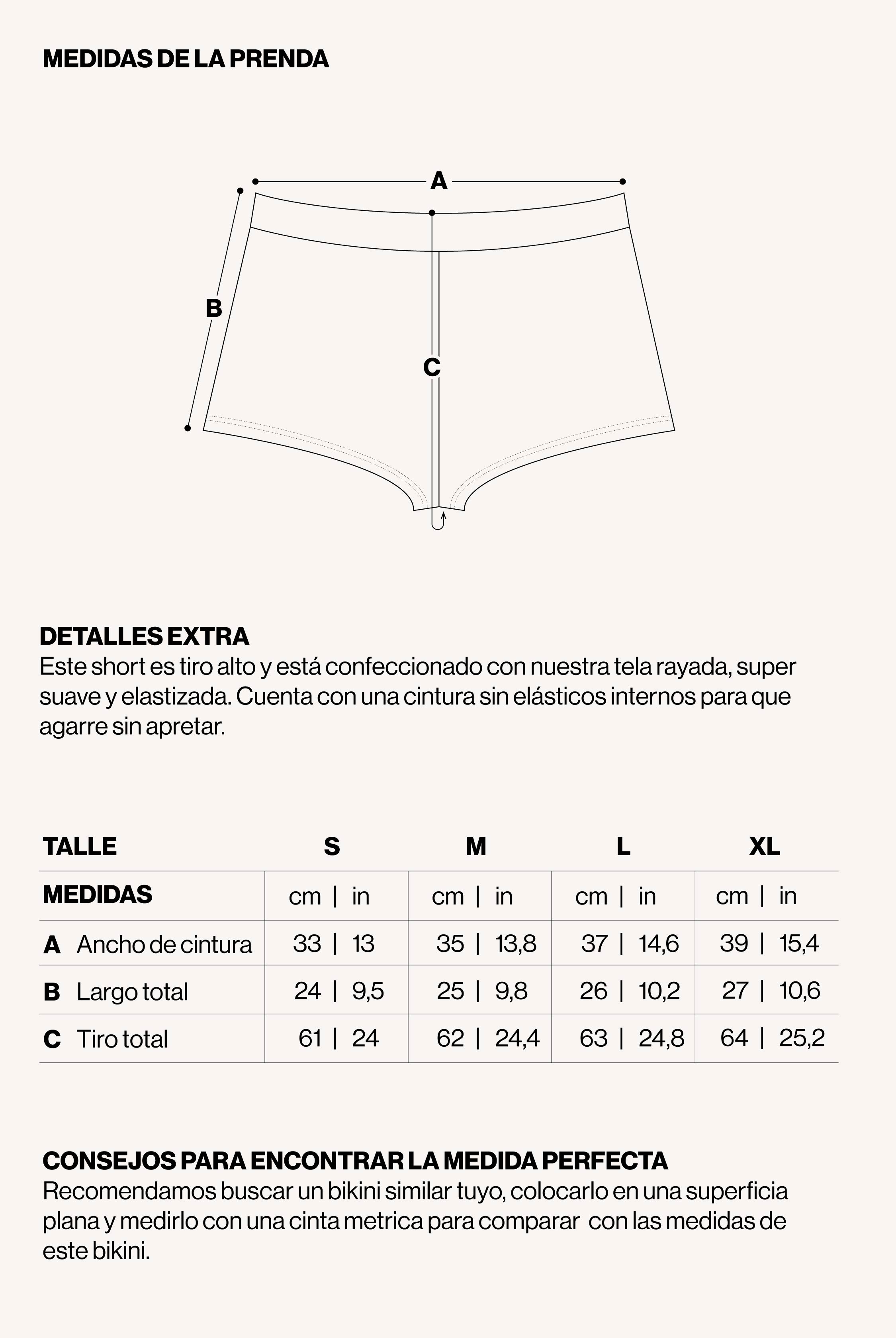 Medidas de la prenda de SHORT PIPA RAYAS VERDE ETEREO