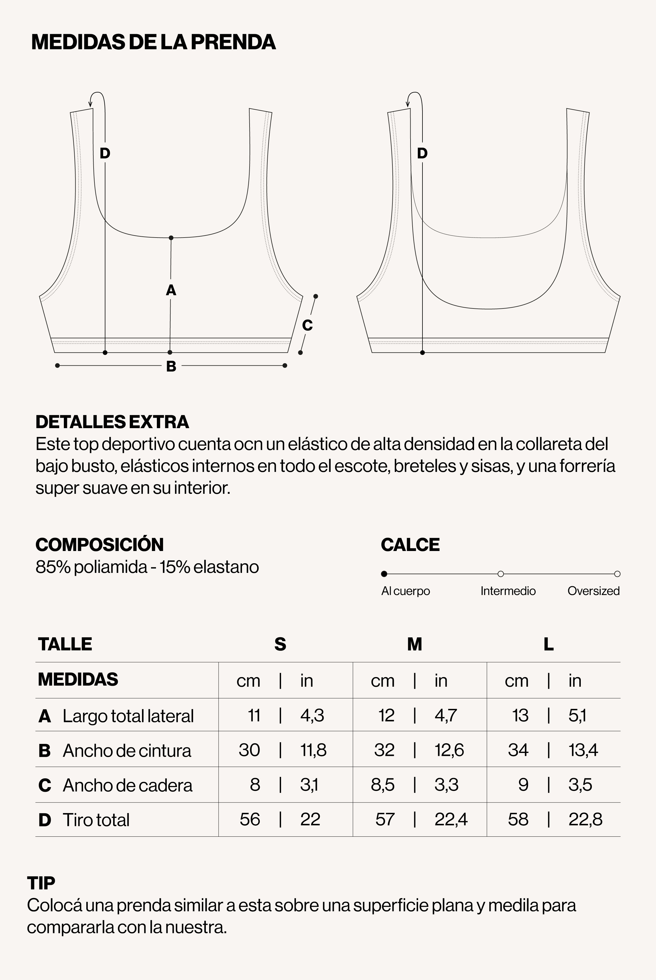 Medidas de la prenda de TOP SPORT CANNES RAYAS NEGRO