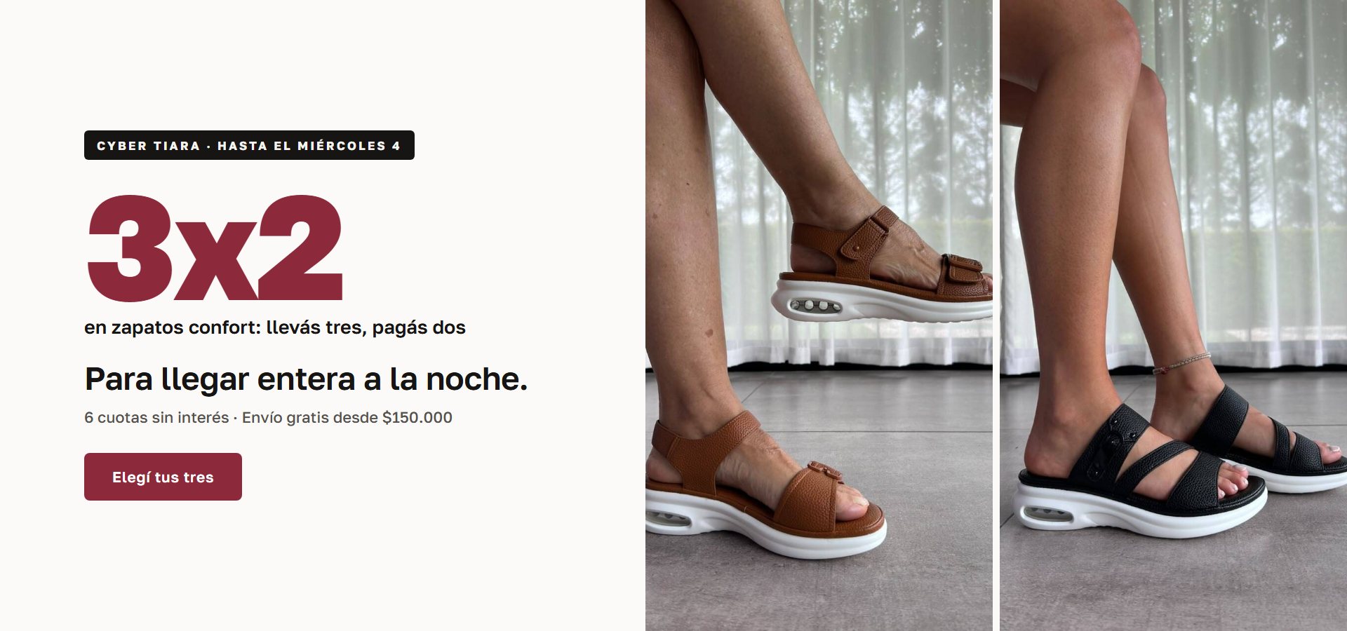 Cyber Tiara hasta el miércoles 4: 3x2 en zapatos confort. Para llegar entera a la noche