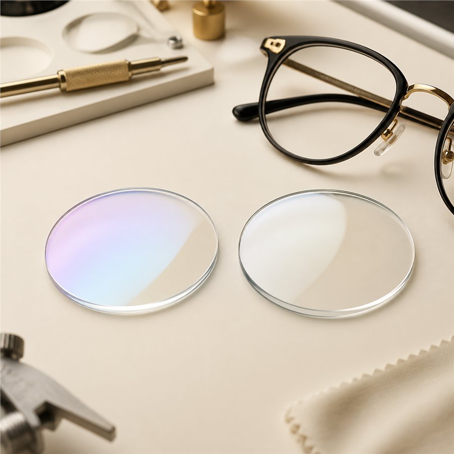 Lentes com diferentes tratamentos ao lado de uma arma&ccedil;&atilde;o