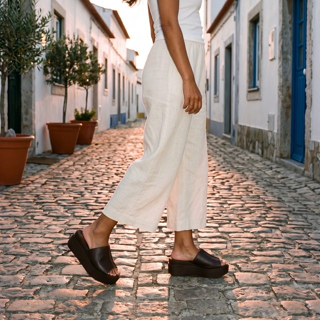 Mules Amalfi en una calle empedrada
