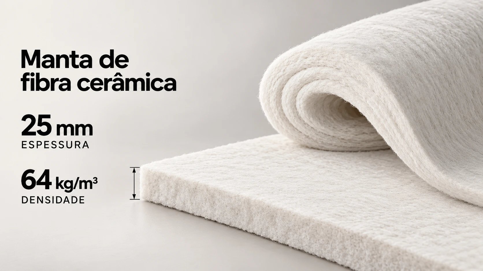 Manta de fibra cerâmica 25 mm de espessura e 64 kg/m³ de densidade