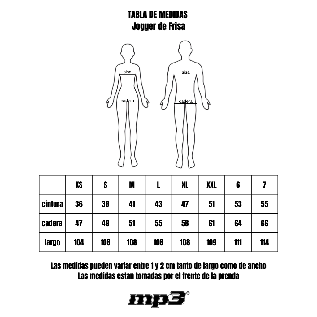 Tabla de medidas de Jogger de Algodón Frisado