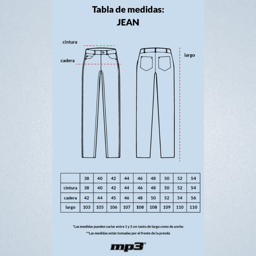Tabla de medidas de Jean Elastizado Azul Static