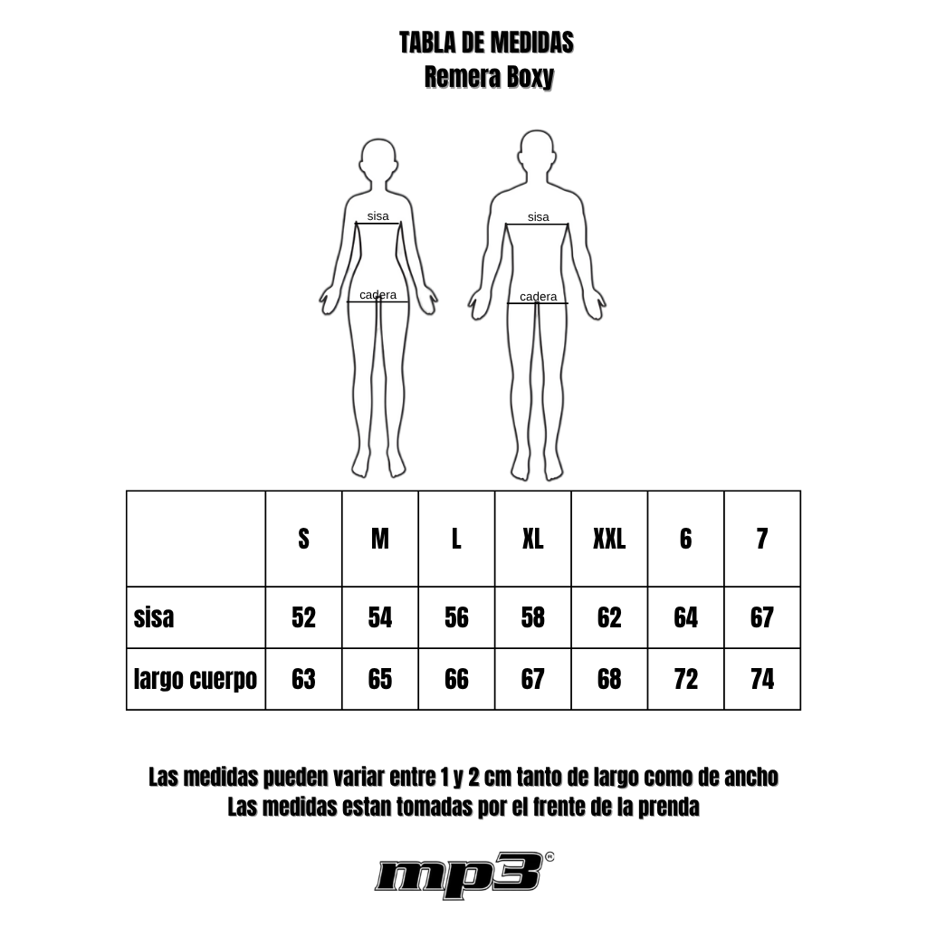 Tabla de medidas de Remera Boxy Arena