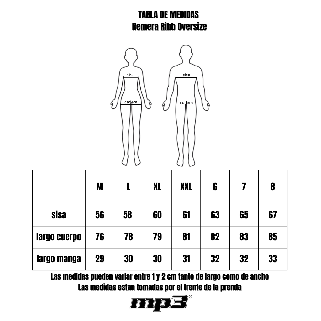 Tabla de medidas de Remera Oversize de Ribb de Algodon