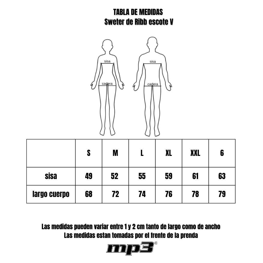 Tabla de medidas de Sweter de Ribb Escote V