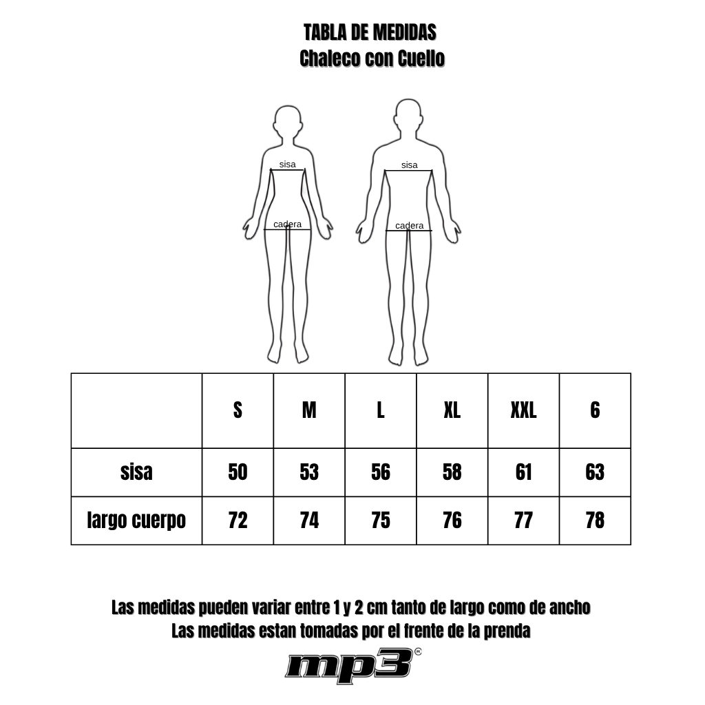 Tabla de medidas de Chaleco Fluo Unisex