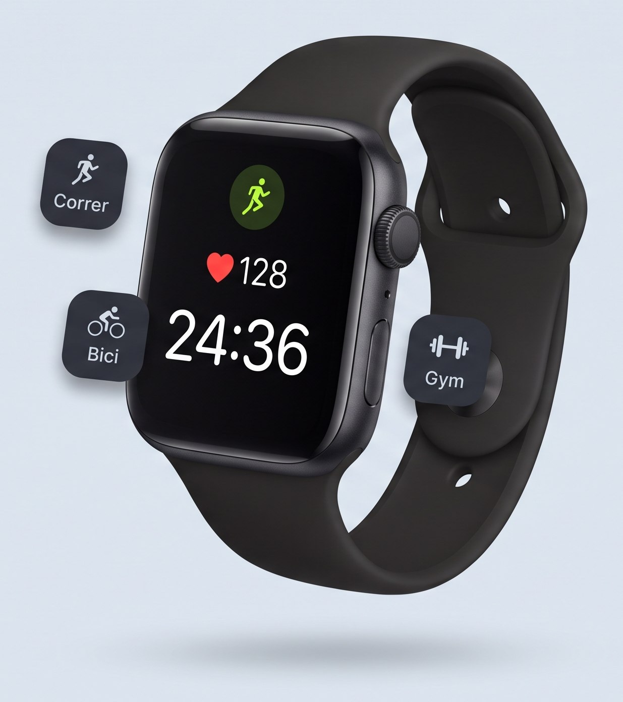 Smart Message con un entrenamiento en curso y los modos correr, bici y gym